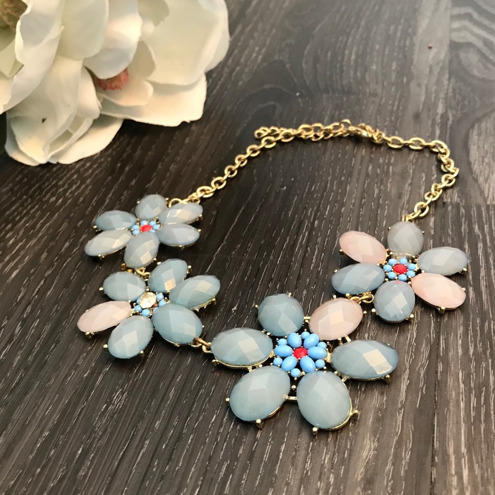 Blue flower statement necklace
